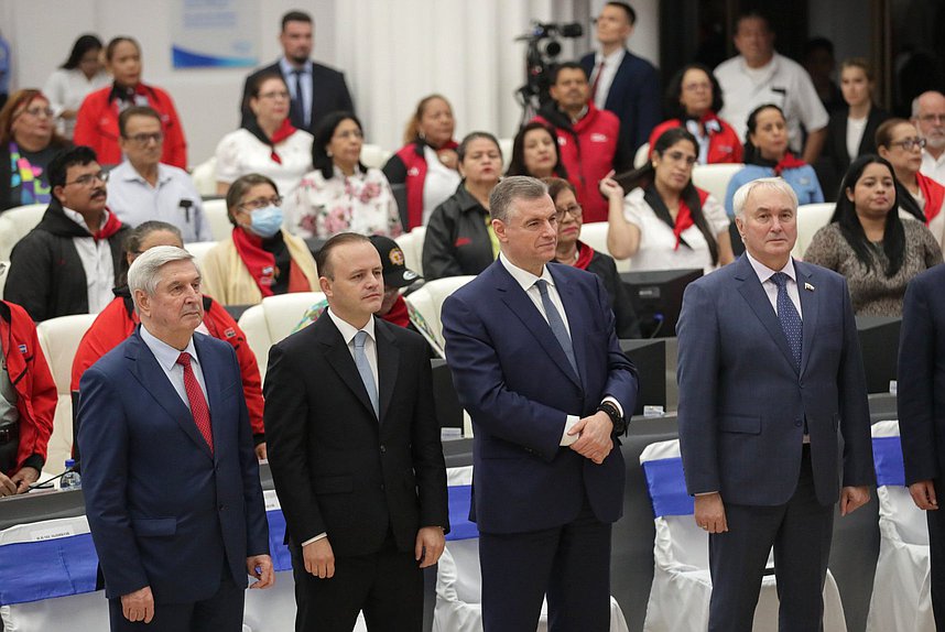 First Deputy Chairman of the State Duma Ivan Melnikov, Deputy Chairman of the State Duma Vladislav Davankov, leader of the LDPR faction Leonid Slutsky and Chairman of the Committee on Defence Andrey Kartapolov