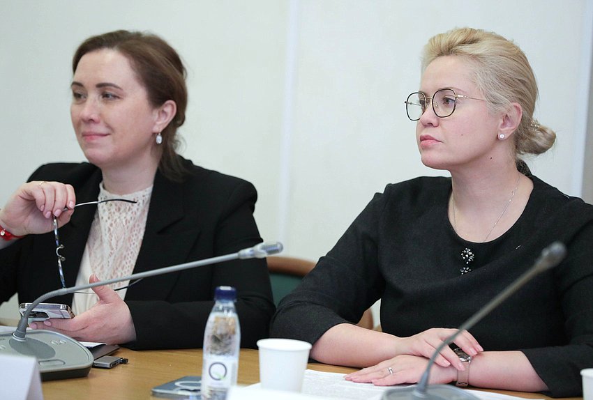 Первый заместитель Председателя Комиссии по Регламенту и обеспечению деятельности Государственной Думы Татьяна Дьяконова и заместитель Председателя Комитета по науке и высшему образованию Екатерина Харченко