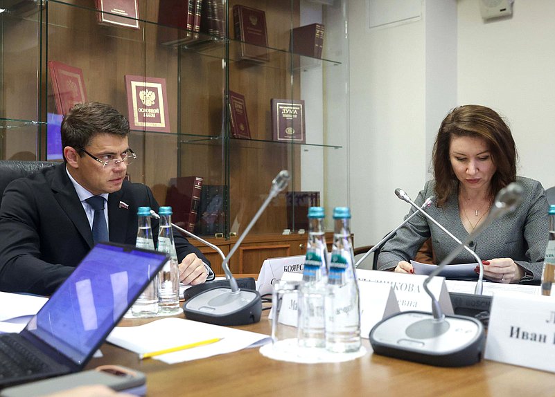 Председатель Комитета по информационной политике, информационным технологиям и связи Сергей Боярский и Первый заместитель Министра финансов РФ Ирина Окладникова