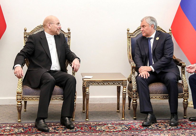 Chairman of the State Duma Vyacheslav Volodin and Speaker of the Islamic Consultative Assembly of the Islamic Republic of Iran Mohammad Bagher Ghalibaf