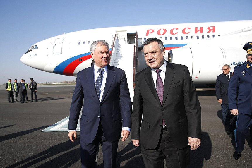 Председатель Государственной Думы Вячеслав Володин и Председатель Законодательной палаты Олий Мажлиса Республики Узбекистан Нуриддин Исмоилов