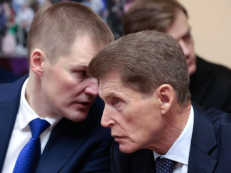 Заместитель руководителя Аппарата Правительства РФ Александр Грибов и кандидат на должность заместителя Председателя Правительства РФ – Полномочного представителя Президента РФ в ДФО Олег Кожемяко