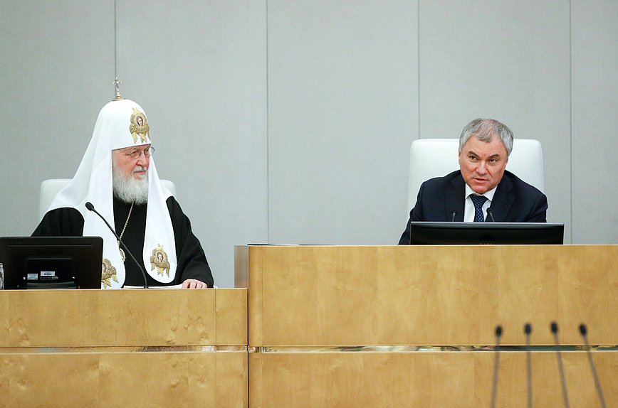 Председатель Государственной Думы Вячеслав Володин и Патриарх Московский и всея Руси Кирилл