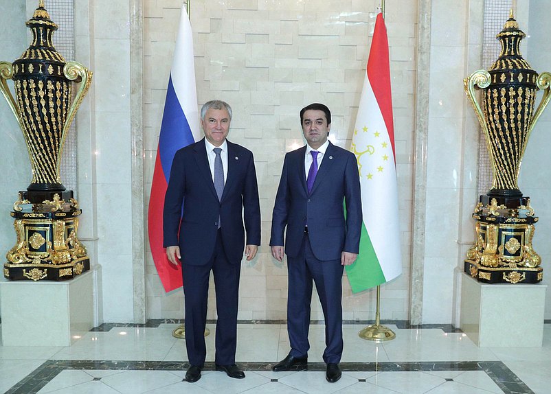 Chairman of the State Duma Viacheslav Volodin and Chairman of the Majlisi Milli of the Majlisi Oli of the Republic of Tajikistan Rustami Emomali