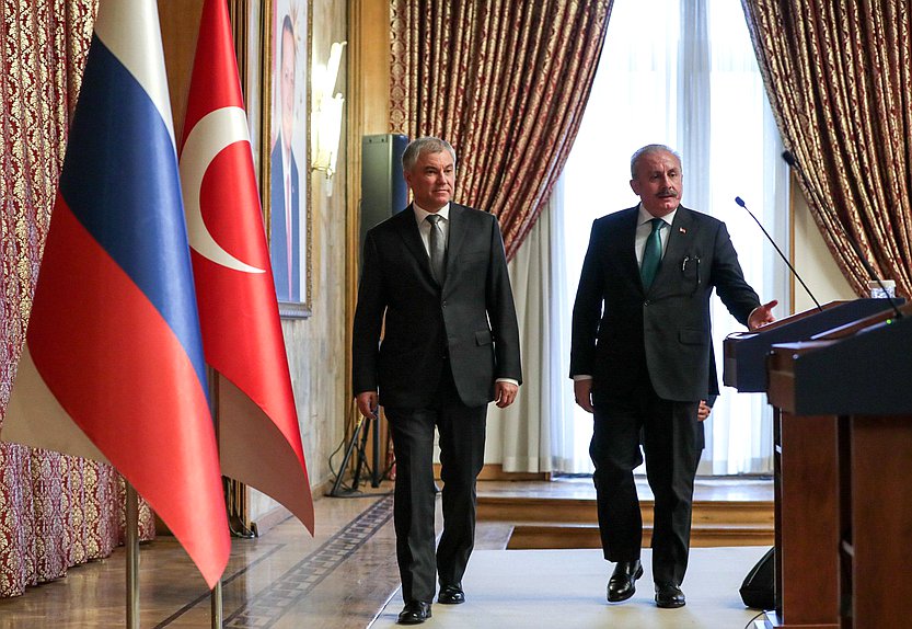 Meeting of Chairman of the State Duma Vyacheslav Volodin and Speaker of the Grand National Assembly of Türkiye Mustafa Şentop