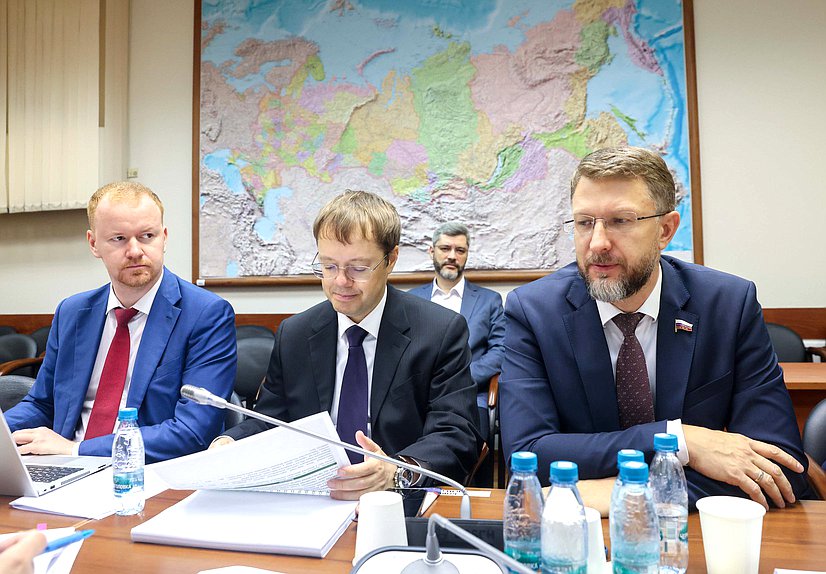 Члены Комитета по бюджету и налогам Денис Парфенов и Лев Ковпак и член Комитета по развитию Дальнего Востока и Арктики Дмитрий Погорелый