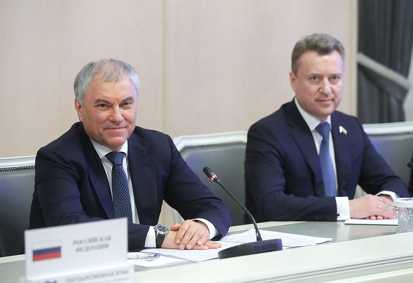 Chairman of the State Duma Vyacheslav Volodin and Deputy Chairman of the Committee on Security and Corruption Control Anatoly Vyborny