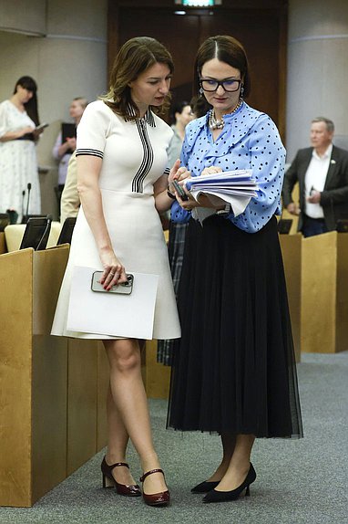 Первый заместитель Председателя Комитета по государственному строительству и законодательству Ирина Панькина и Первый заместитель Председателя Комитета по защите семьи, вопросам отцовства, материнства и детства Татьяна Буцкая