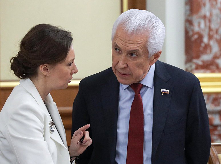 Заместитель Председателя Государственной Думы Анна Кузнецова и руководитель фракции "Единая Россия" Владимир Васильев