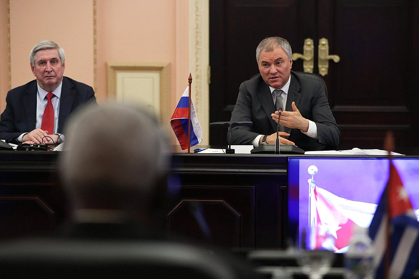 Reunión del Jefe de la Duma Estatal, Vyacheslav Volodin, con el Presidente de la Asamblea Nacional del Poder Popular y del Consejo de Estado de la República de Cuba, Esteban Lazo Hernández