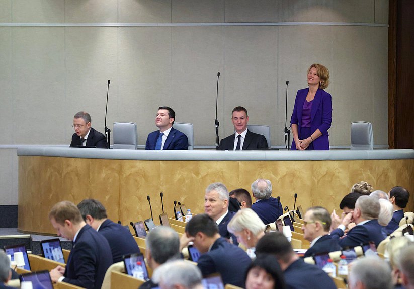 Руководитель Федеральной антимонопольной службы Максим Шаскольский, Министр промышленности и торговли РФ Антон Алиханов, заместитель Председателя Правительства РФ Дмитрий Патрушев и Министр сельского хозяйства РФ Оксана Лут