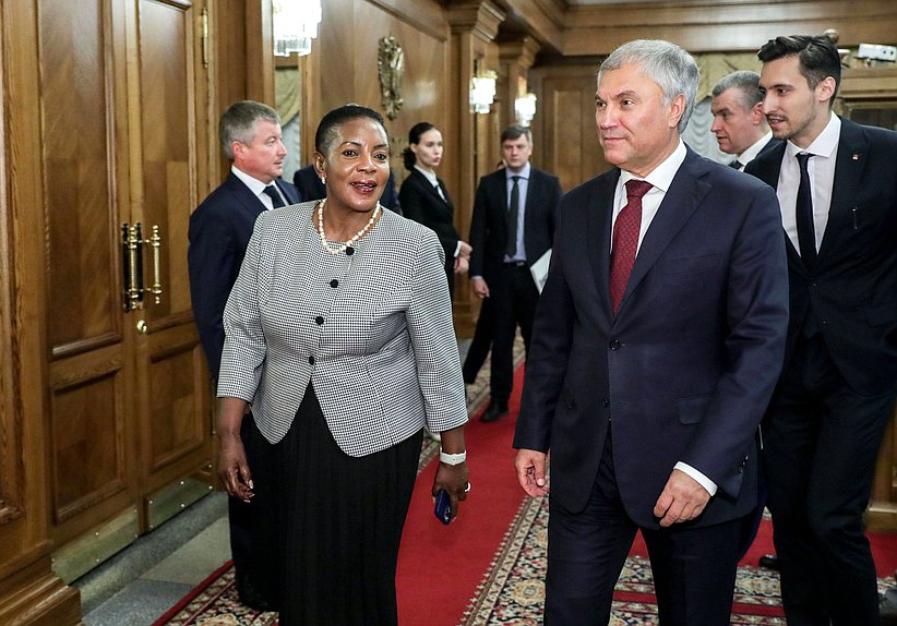 Chairman of the State Duma Vyacheslav Volodin and Speaker of the National Assembly of the Republic of Zambia Nelly Mutti