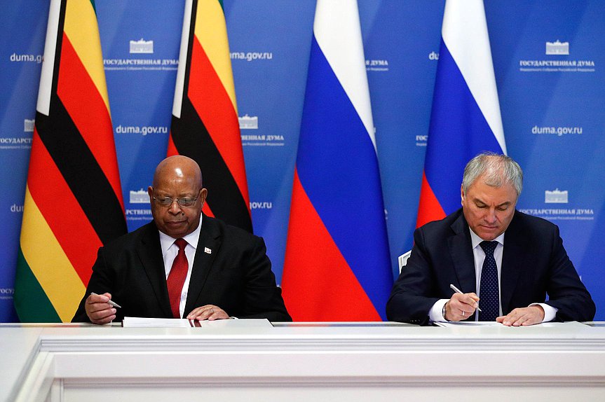 Speaker of the National Assembly of the Republic of Zimbabwe Jacob Mudenda and Chairman of the State Duma Vyacheslav Volodin