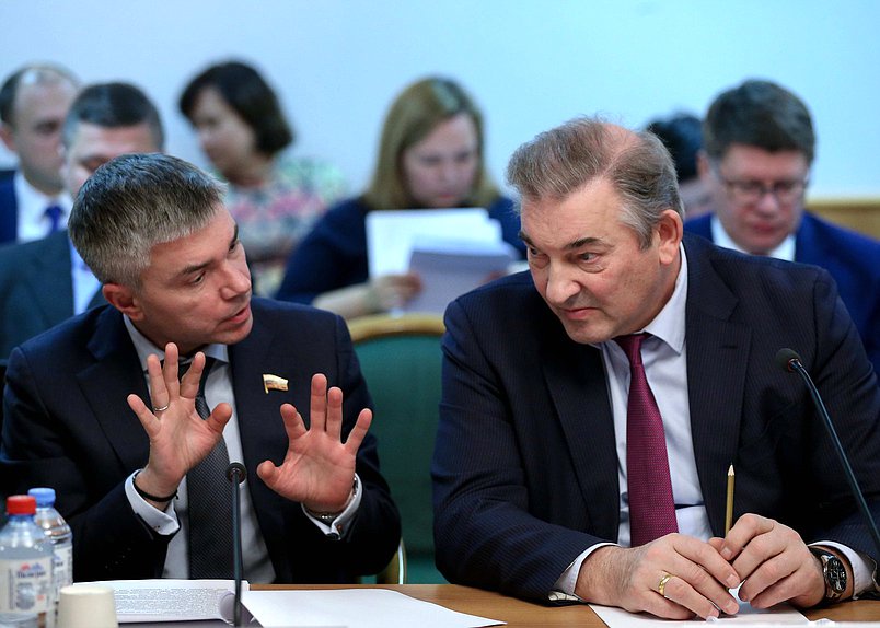 Член Комитета по охране здоровья Владислав Третьяк и член Комитета по информационной политике, информационным технологиям и связи Евгений Ревенко