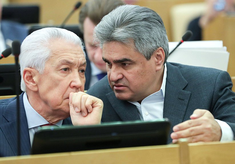 Руководитель фракции «Единая Россия» Владимир Васильев и руководитель фракции «Новые люди» Алексей Нечаев