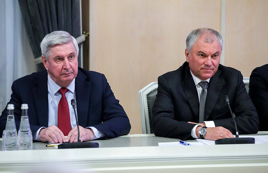 Chairman of the State Duma Vyacheslav Volodin and First Deputy Chairman of the State Duma Ivan Melnikov