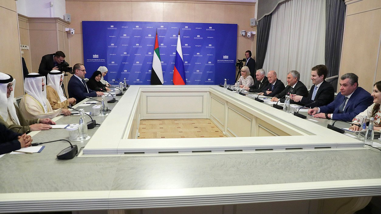 Meeting of Chairman of the State Duma Vyacheslav Volodin and Speaker of the Federal National Council of the United Arab Emirates Saqr Ghobash