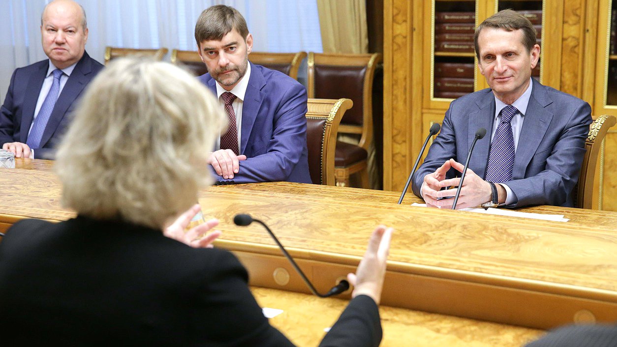 Встреча Председателя Государственной Думы
Федерального Собрания Российской Федерации С.Е.Нарышкина
с группой депутатов Европейского парламента 
«За новый диалог с Россией» 
во главе с евродепутатом от Франции Н.Морано.
