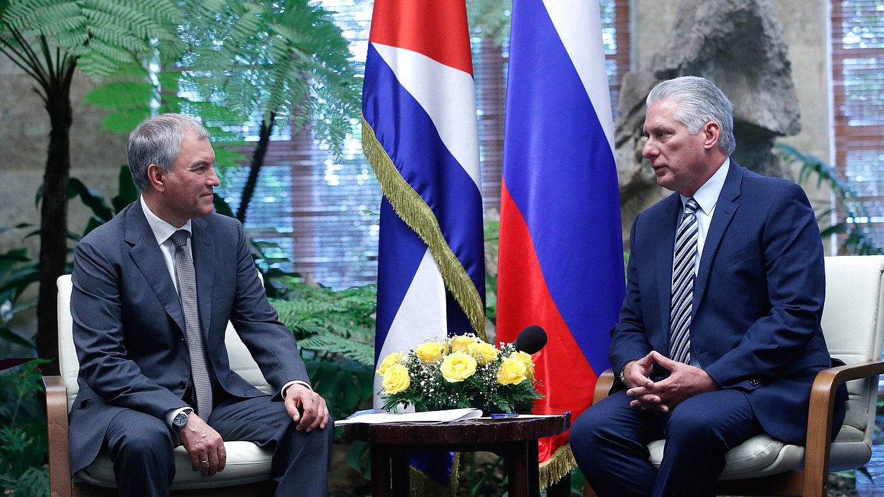 Chairman of the State Duma Vyacheslav Volodin and First Secretary of the Central Committee of the Communist Party of Cuba, the President of the Republic Miguel Díaz-Canel Bermúdez