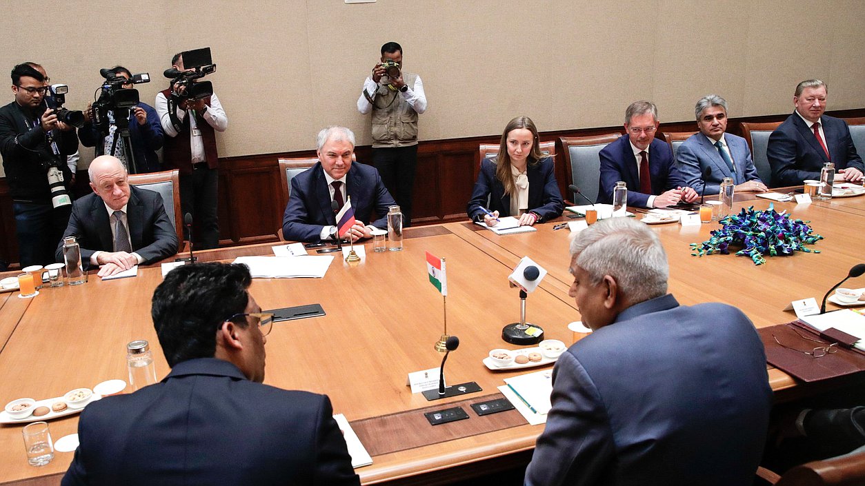 Meeting of Chairman of the State Duma Vyacheslav Volodin and Chairman of the Rajya Sabha of the Parliament, Vice President of the Republic of India Jagdeep Dhankhar