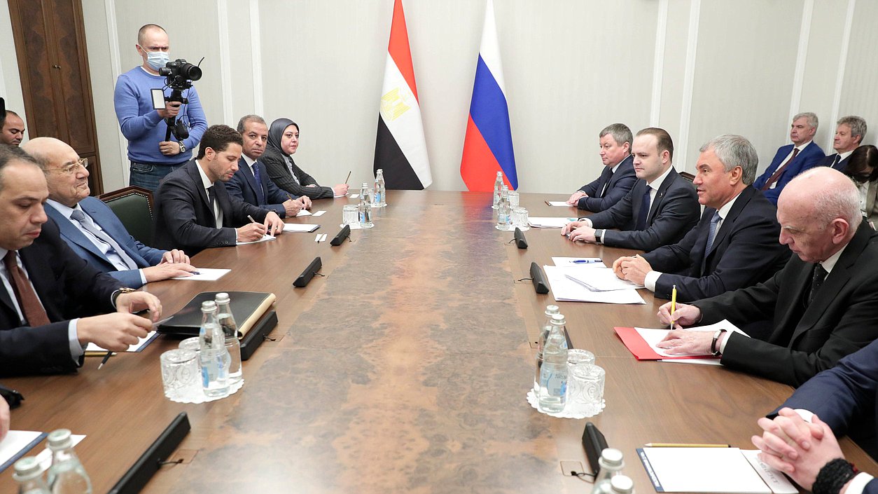 Встреча Председателя Государственной Думы Вячеслава Володина с Председателем Сената Арабской Республики Египет Абдельвахабом Абдерразеком