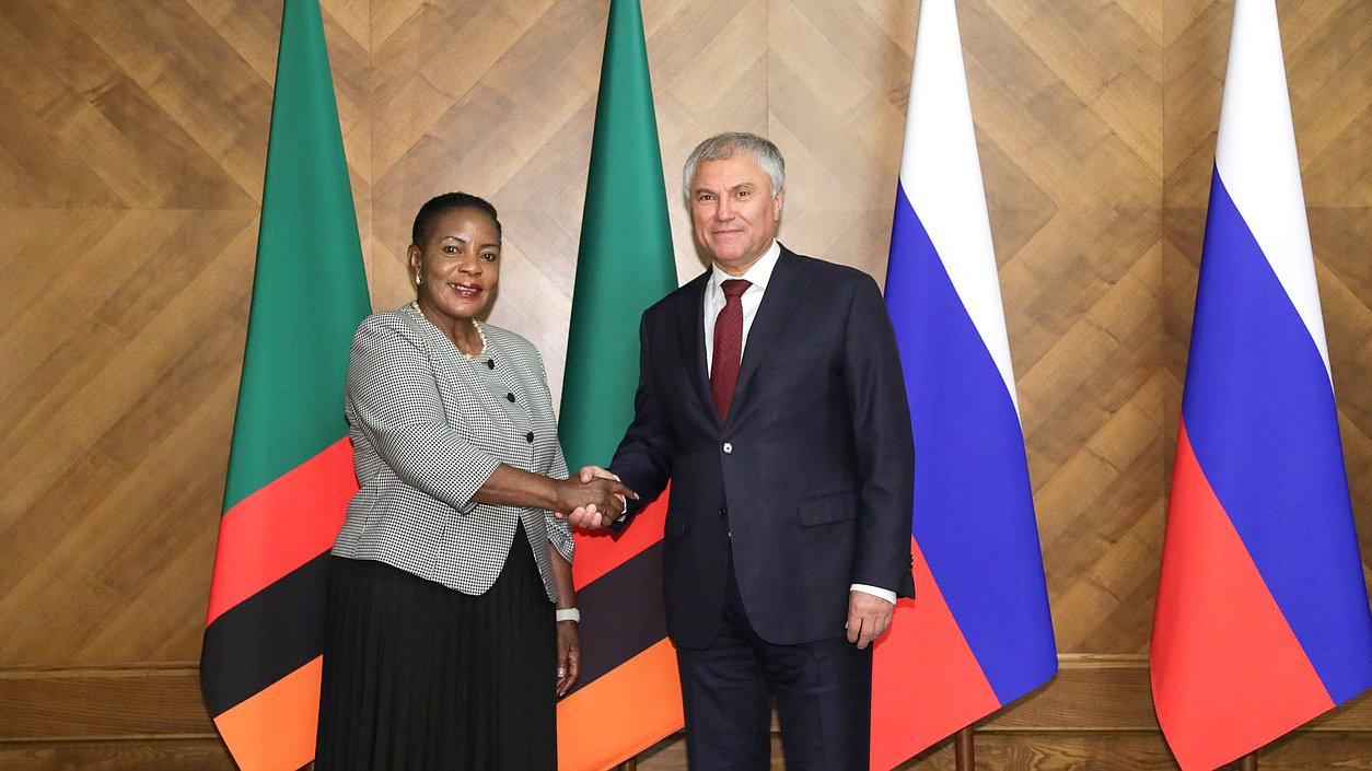 Chairman of the State Duma Vyacheslav Volodin and Speaker of the National Assembly of the Republic of Zambia Nelly Mutti