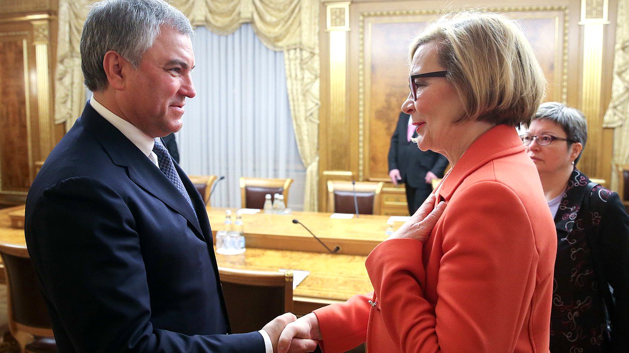 Chairman of the State Duma Viacheslav Volodin and Speaker of the Parliament of the Republic of Finland Paula Risikko