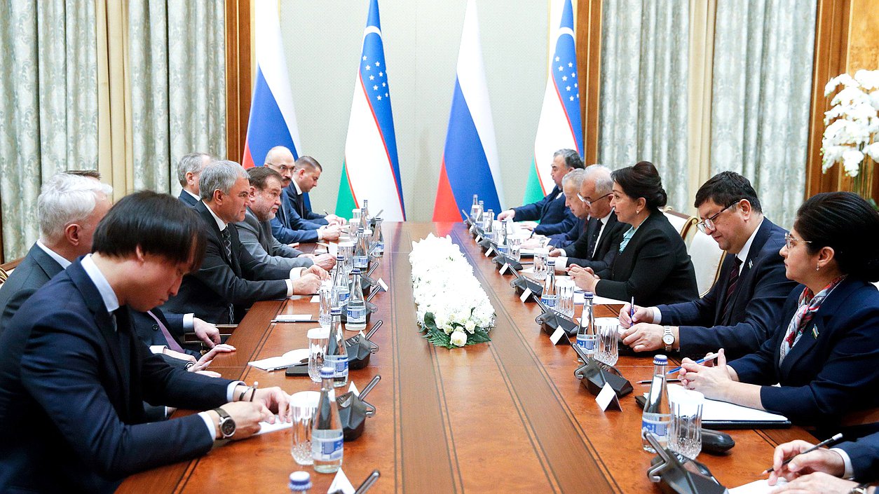 Встреча Председателя Государственной Думы Вячеслава Володина с Председателем Сената Олий Мажлиса Республики Узбекистан Танзилой Нарбаевой