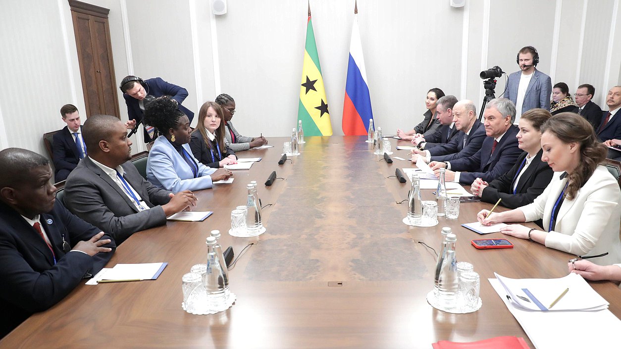 Meeting of Chairman of the State Duma Vyacheslav Volodin and Speaker of the National Assembly of the Democratic Republic of São Tomé and Príncipe Celmira de Almeida do Sacramento dos Santos Lourenço