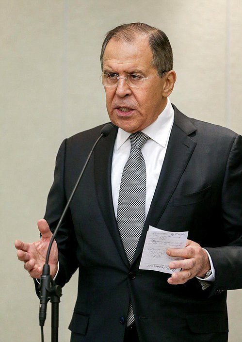  Министр иностранных дел РФ Сергей Лавров на пленарном заседании.Фото: Анна Исакова/Фотослужба Государственной Думы.