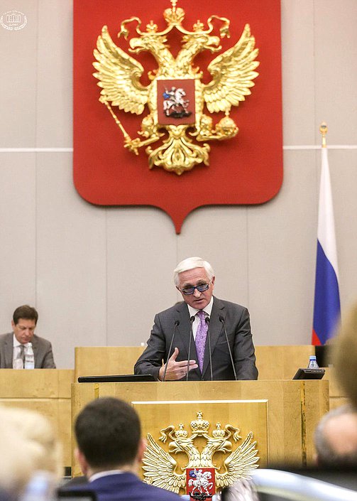 Президент Российского союза промышленников и предпринимателей Александр Шохин во время парламентских слушаний на тему «Основные направления бюджетной, налоговой и таможенно-тарифной политики на 2018 год и плановый период 2019 и 2020 годов». Автор фото: Марат Абулхатин/Фотослужба Государственной Думы.