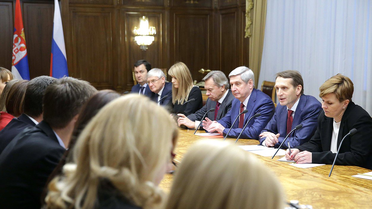 Встреча Председателя Государственной Думы
Федерального Собрания Российской Федерации С.Е.Нарышкина
с Председателем Народной скупщины Республики Сербии М.Гойкович.
