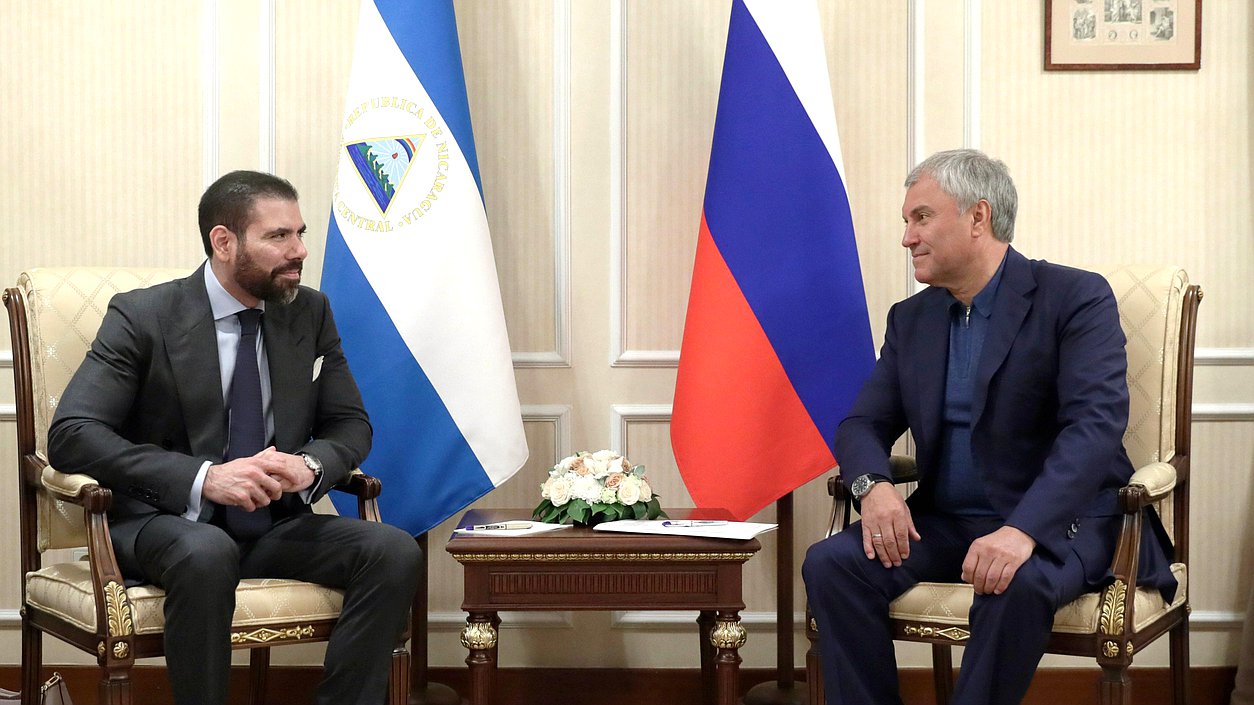 Chairman of the State Duma Vyacheslav Volodin and Special Representative of the President of the Republic of Nicaragua for Russian Affairs Laureano Facundo Ortega Murillo