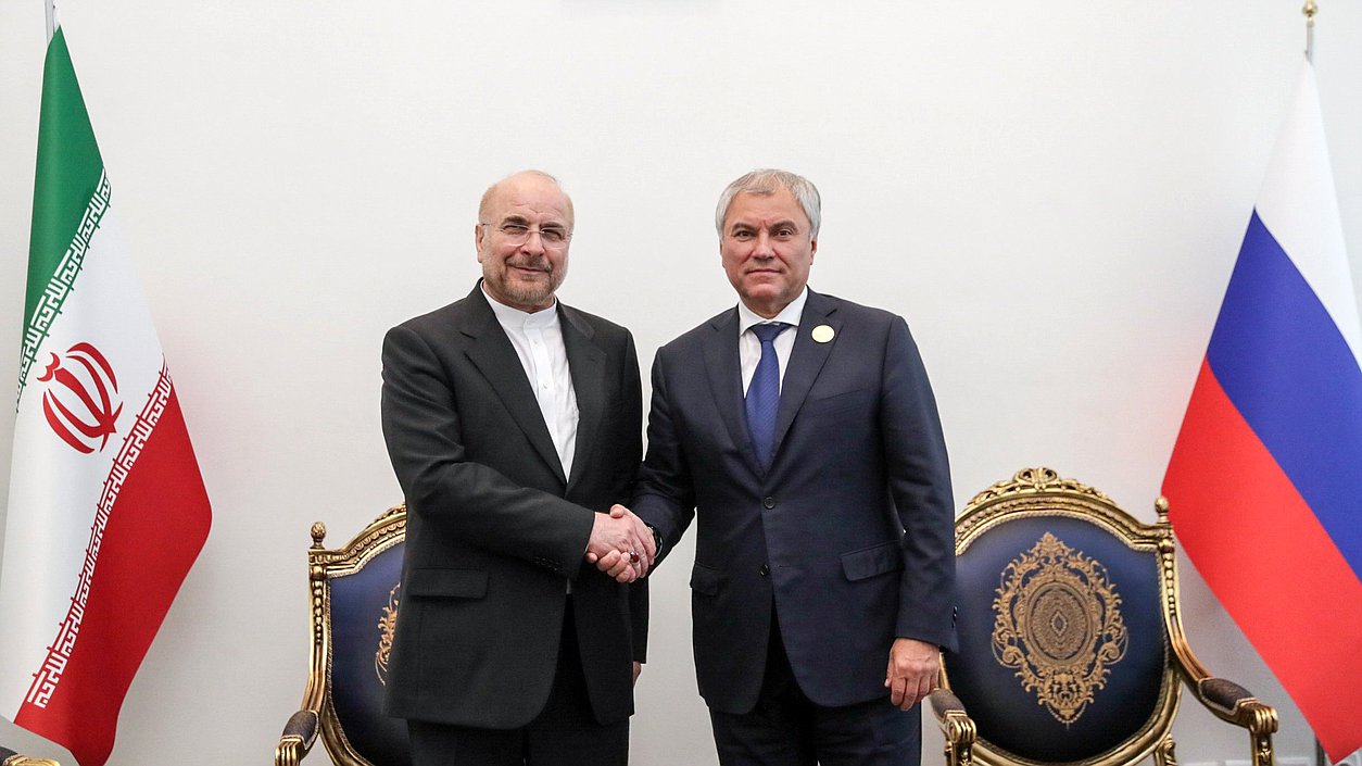 Chairman of the State Duma Vyacheslav Volodin and Speaker of the Islamic Consultative Assembly of the Islamic Republic of Iran Mohammad Bagher Ghalibaf