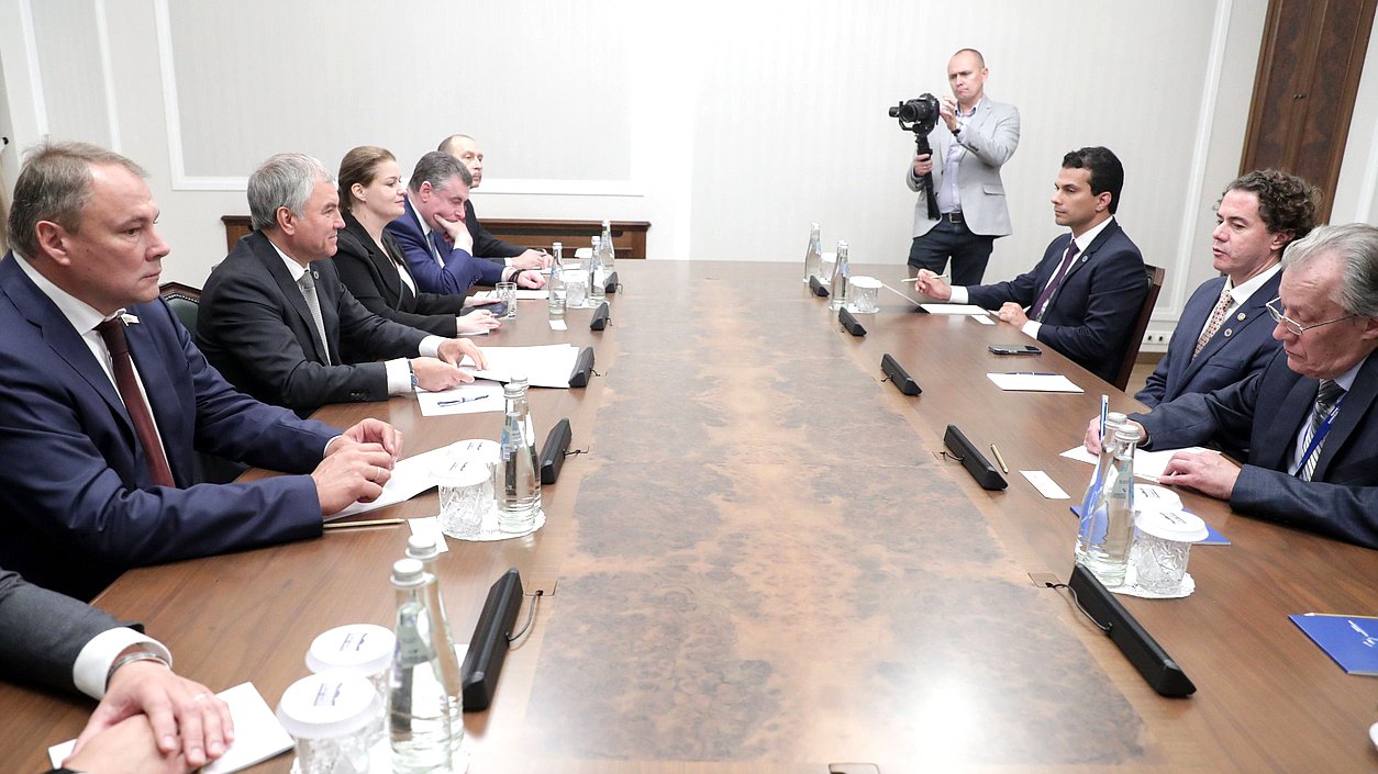 Meeting of Chairman of the State Duma Vyacheslav Volodin and First Vice President of the Federal Senate of the National Congress of the Federative Republic of Brazil Veneziano Vital do Rêgo Segundo Neto