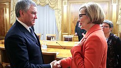 Chairman of the State Duma Viacheslav Volodin and Speaker of the Parliament of the Republic of Finland Paula Risikko