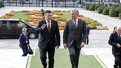 Speaker of the Legislative Chamber of the Oliy Majlis Nuriddinjon Ismailov and Chairman of the State Duma Viacheslav Volodin