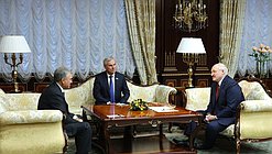 President of the Republic of Belarus Alexander Lukashenko, Chairman of the House of Representatives of the National Assembly of the Republic of Belarus Vladimir Andreichenko and Chairman of the State Duma Vyacheslav Volodin