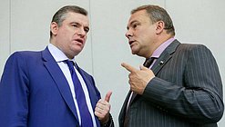 Deputy Chairman of the State Duma Petr Tolstoy and Chairman of the Committee on International Affairs Leonid Slutskiy