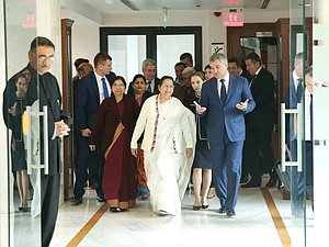 Speaker of the House of the People of the Parliament of the Republic of India Sumitra Mahajan and Chairman of the State Duma Viacheslav Volodin