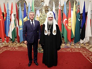 Председатель Государственной Думы Вячеслав Володин и Патриарх Московский и всея Руси Кирилл (1 февраля 2020 года)