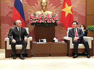 Chairman of the State Duma Vyacheslav Volodin and Chairman of the National Assembly of the Socialist Republic of Vietnam Vương Đình Huệ