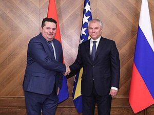 Chairman of the State Duma Vyacheslav Volodin and Speaker of the National Assembly of Republika Srpska (Bosnia and Herzegovina) Nenad Stevandić