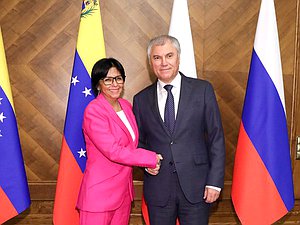 Chairman of the State Duma Vyacheslav Volodin and Executive Vice President, Minister of the Economy, Finance and Foreign Trade of the Bolivarian Republic of Venezuela Delcy Eloína Rodríguez Gómez