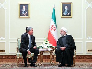 Chairman of the State Duma Viacheslav Volodin and President of the Islamic Republic of Iran Hassan Rouhani