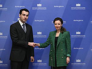 Minister of Foreign Affairs of the Republic of Abkhazia Inal Ardzinba and Deputy Chairwoman of the State Duma Anna Kuznetsova