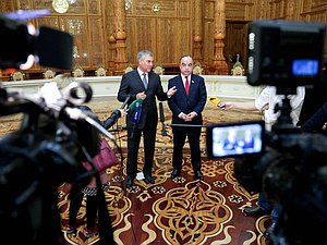 Chairman of the State Duma Viacheslav Volodin and Chairman of the Majlisi namoyandagon of Majlisi Oli Shukurjon Zuhurov