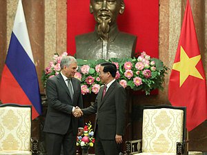 Chairman of the State Duma Vyacheslav Volodin and President of the Socialist Republic of Vietnam Võ Văn Thưởng