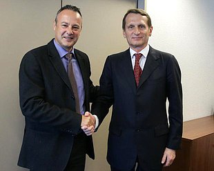 Рабочий визит Председателя Государственной Думы
Федерального Собрания Российской Федерации С.Е.Нарышкина
в Швейцарскую Конфедерацию.  Встреча с Председателем Национального совета Парламента Швейцарской Конфедерации Стефáном Россини́.
