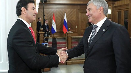 Chairman of the State Duma Vyacheslav Volodin and President of the Chamber of Senators of the National Congress of Paraguay Silvio Adalberto Ovelar Benítez